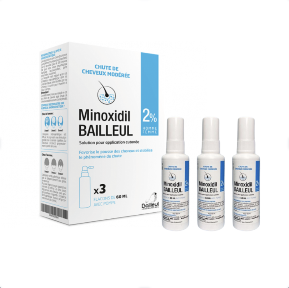 Set 3 Lọ Xịt Mọc Tóc Minoxidil Bailleul 5% – Nhập Khẩu Pháp (3 × 60 ml)